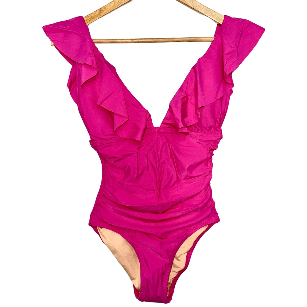 J. Crew Hot Pink Ruffle One-Piece Swimsuit